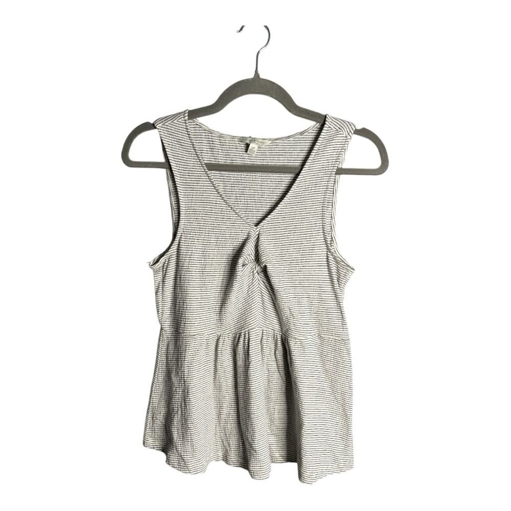 Lucky Brand Gray White Striped Sleeveless V Neck Peplum Top Small